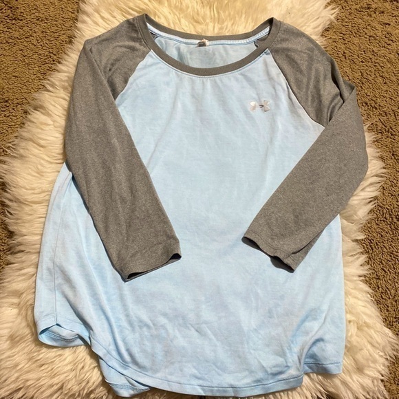 Under Armour Loose Fit 3/4 Sleeve Tee Grey/Light Blue Size‎ XS - Picture 5 of 5